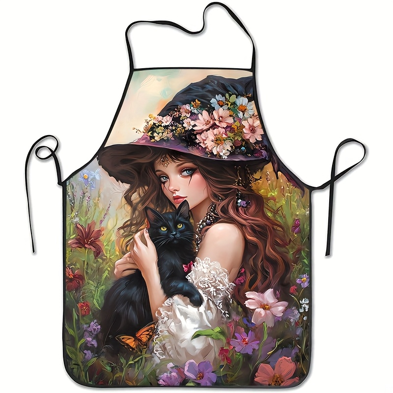 Kitchen Witch Baking - Celemek bermotif kucing hitam bergaya vintage